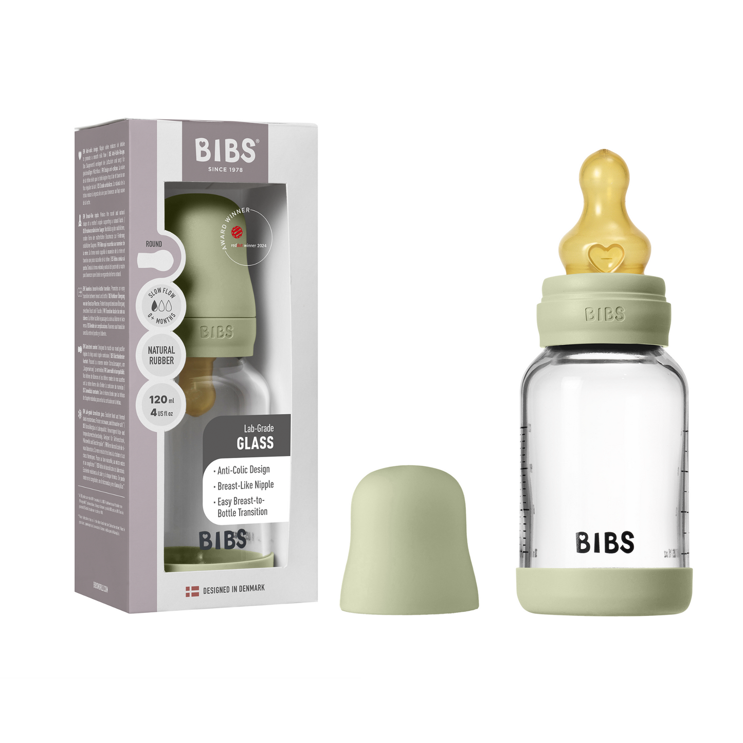 Bibs baby bottle with packaging on a white background
