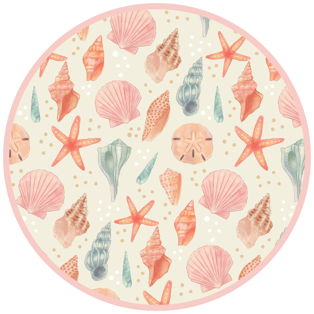 Circle of our Sandy Seashell print on a white background. 