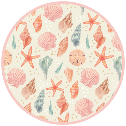 Circle of our Sandy Seashell print on a white background. 