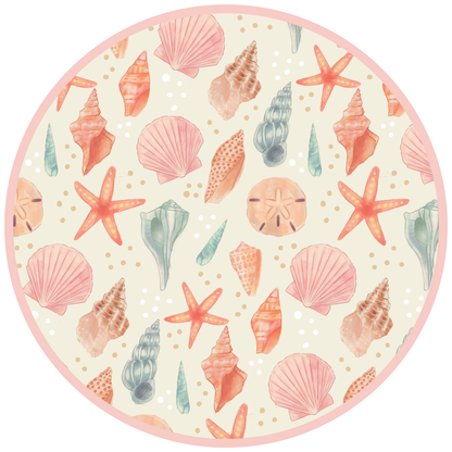 Print circle with seashell and starfish pattern on a white background