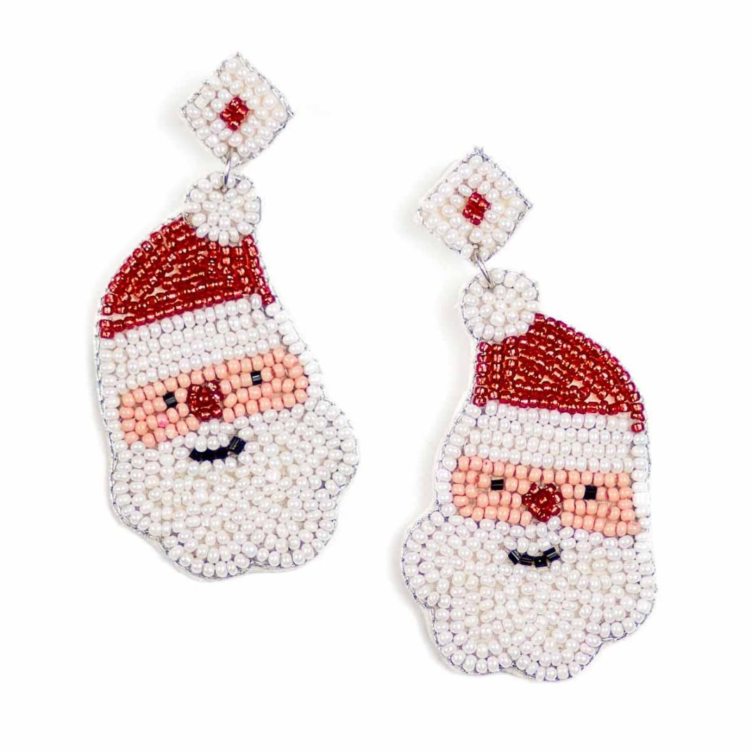 beaded earrings shaped like santa claus