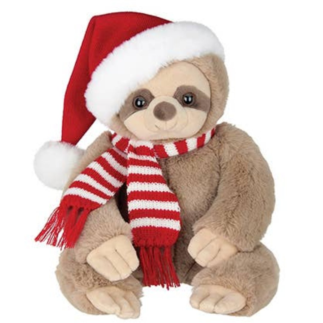 santa sloth christmas themed plush with santa hat