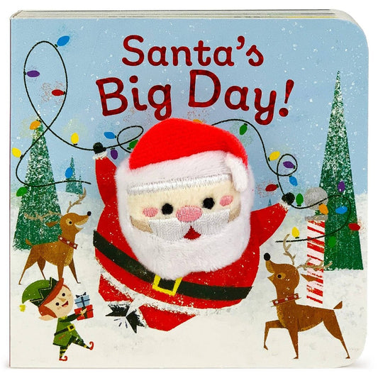 christmas board book with a finger puppet santa on the front