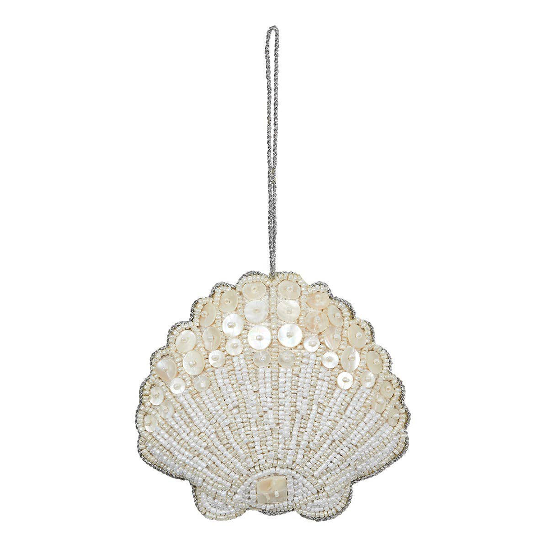 white beaded scallop ornament