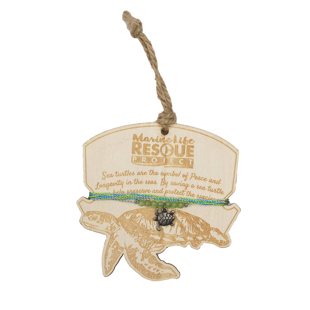 Sea Turtle Threaded Charm Bracelet and Wood Ornament