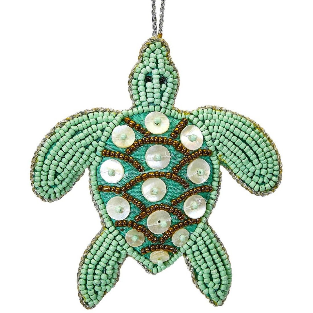 mint green seaturtle beaded tree ornament