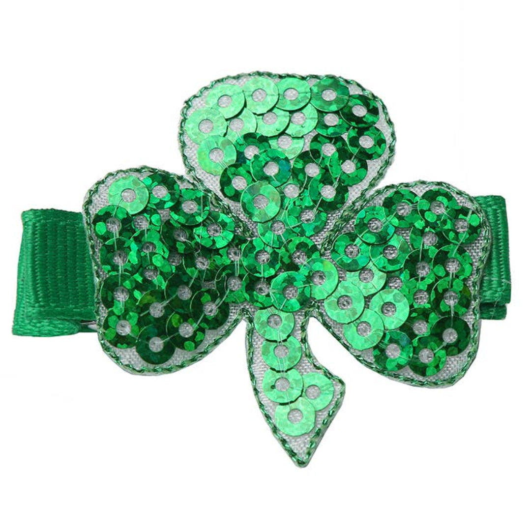 green shamrock shaped sequin hair clip