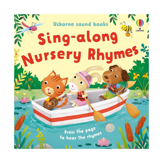 Book cover of 'Sing-along Nursery Rhymes' with animals in a boat on a colorful background