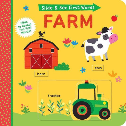 a slide and see activity book called farm
