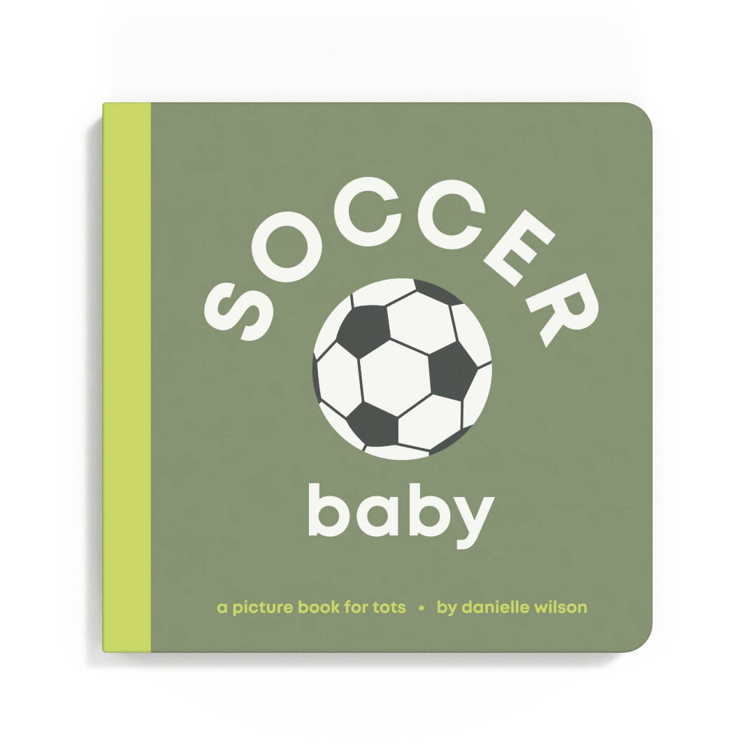 a book called soccer baby thats green with a soccer ball on the cover