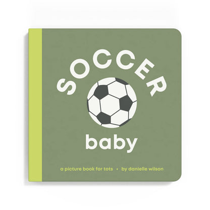 a book called soccer baby thats green with a soccer ball on the cover