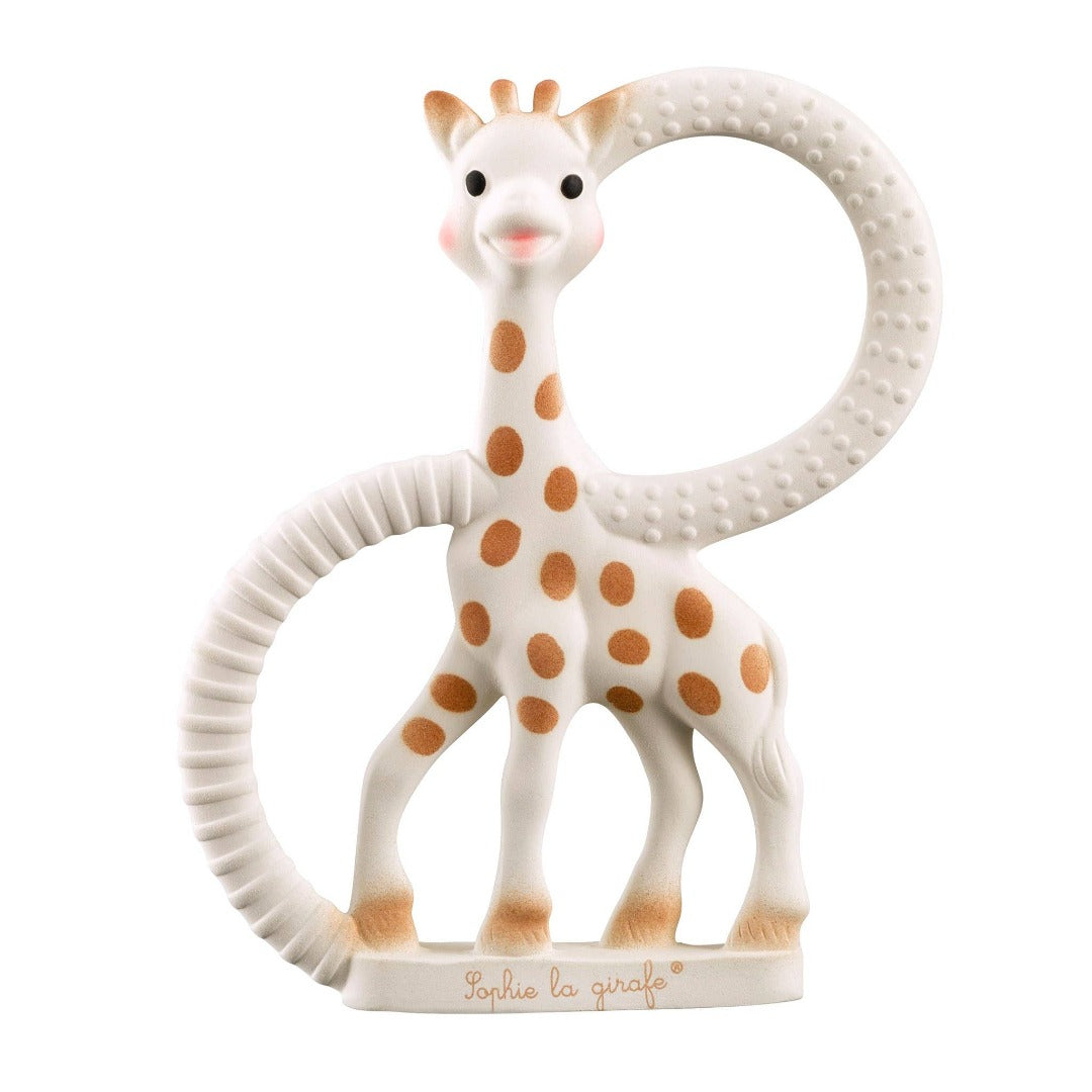 White and brown giraffe rubber teether ring