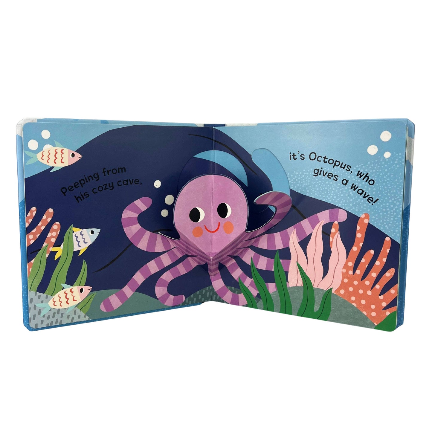 Children's book with a purple octopus illustration on a blue background