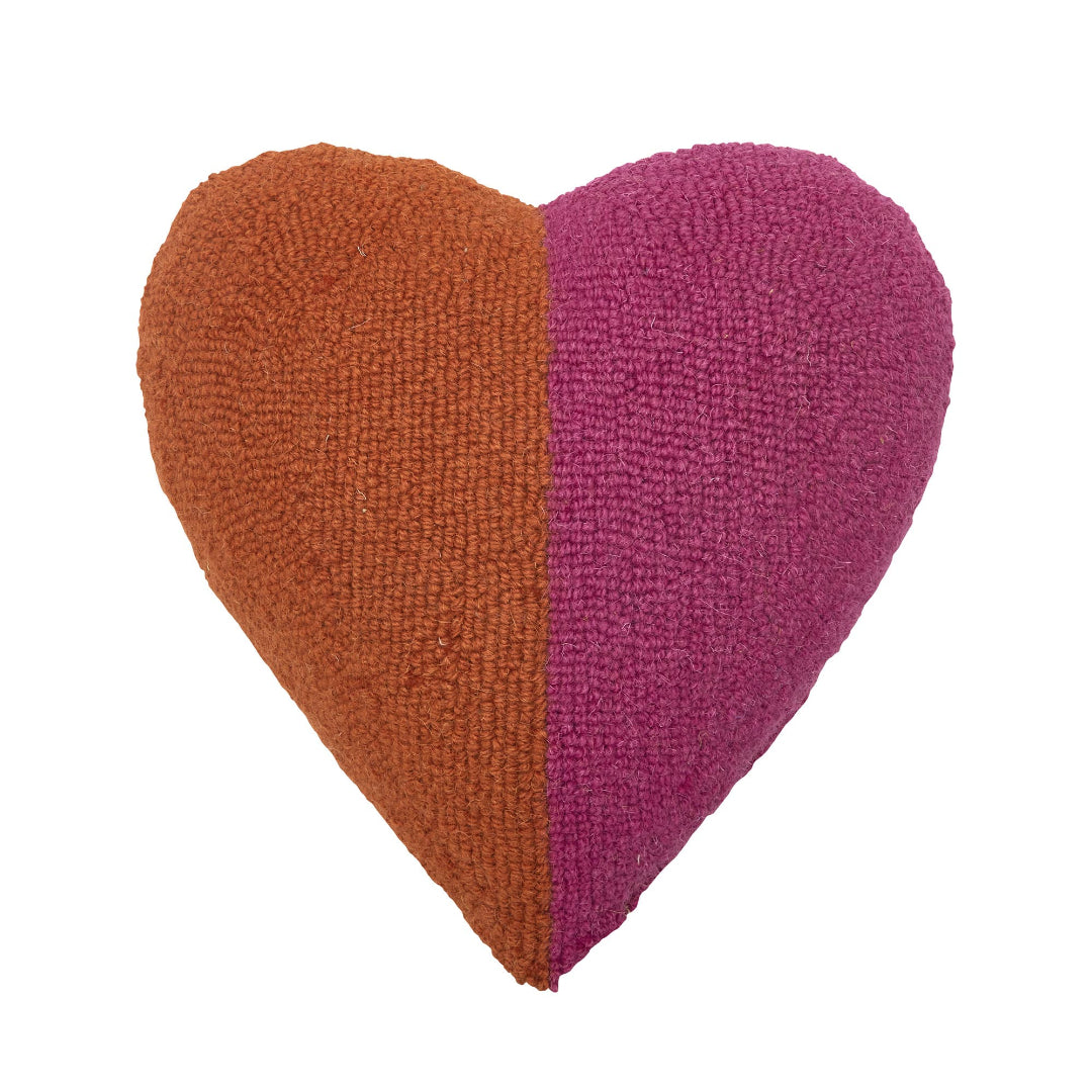 heart shaped hook pillow thats half orange and half pink