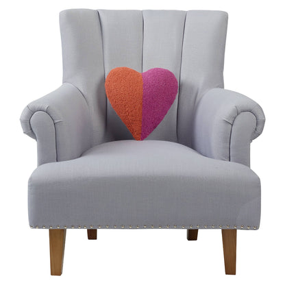 heart shaped hook pillow thats half orange and half pink