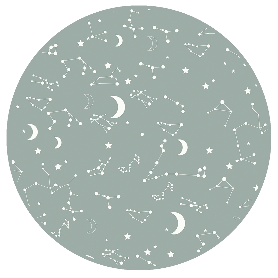 the "stargazer" print is a baby blue background with a mix of moons, constellations, and stars.