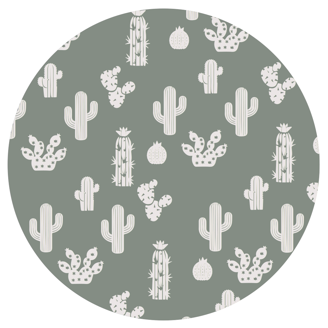 the "stay sharp" print is a variety of different white cacti on a greyish/green background. 