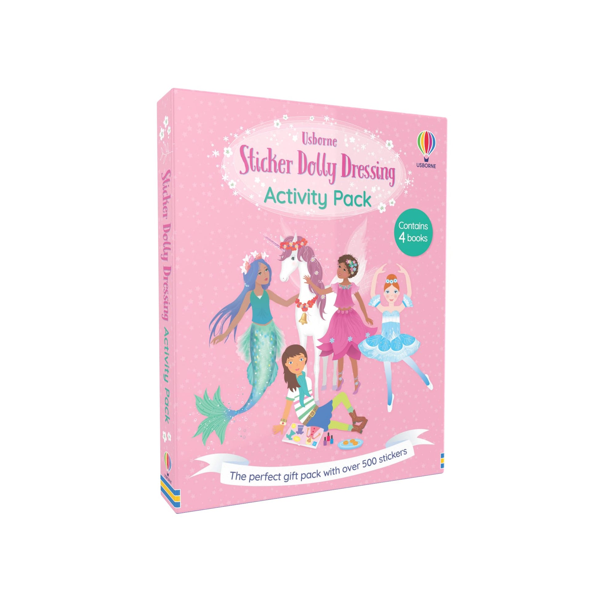 Pink activity pack with stickers featuring characters on a white background