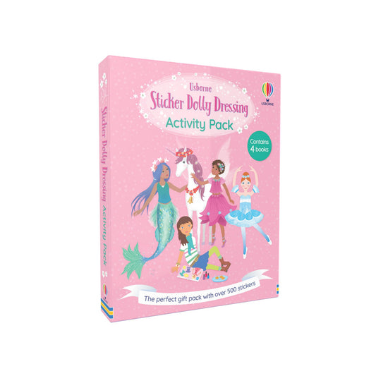 Pink activity pack with stickers featuring characters on a white background