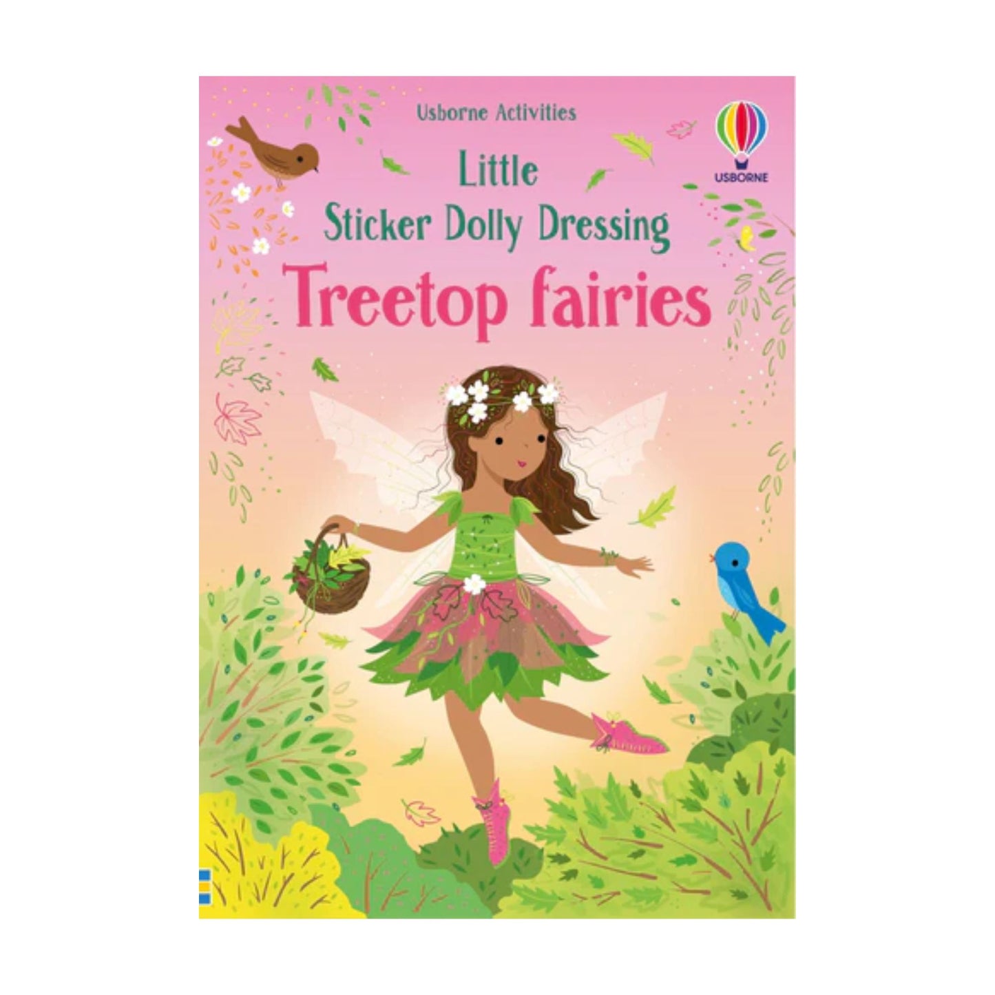 Book cover of 'Little Sticker Dolly Dressing Treetop fairies' with a fairy illustration on a pink background.