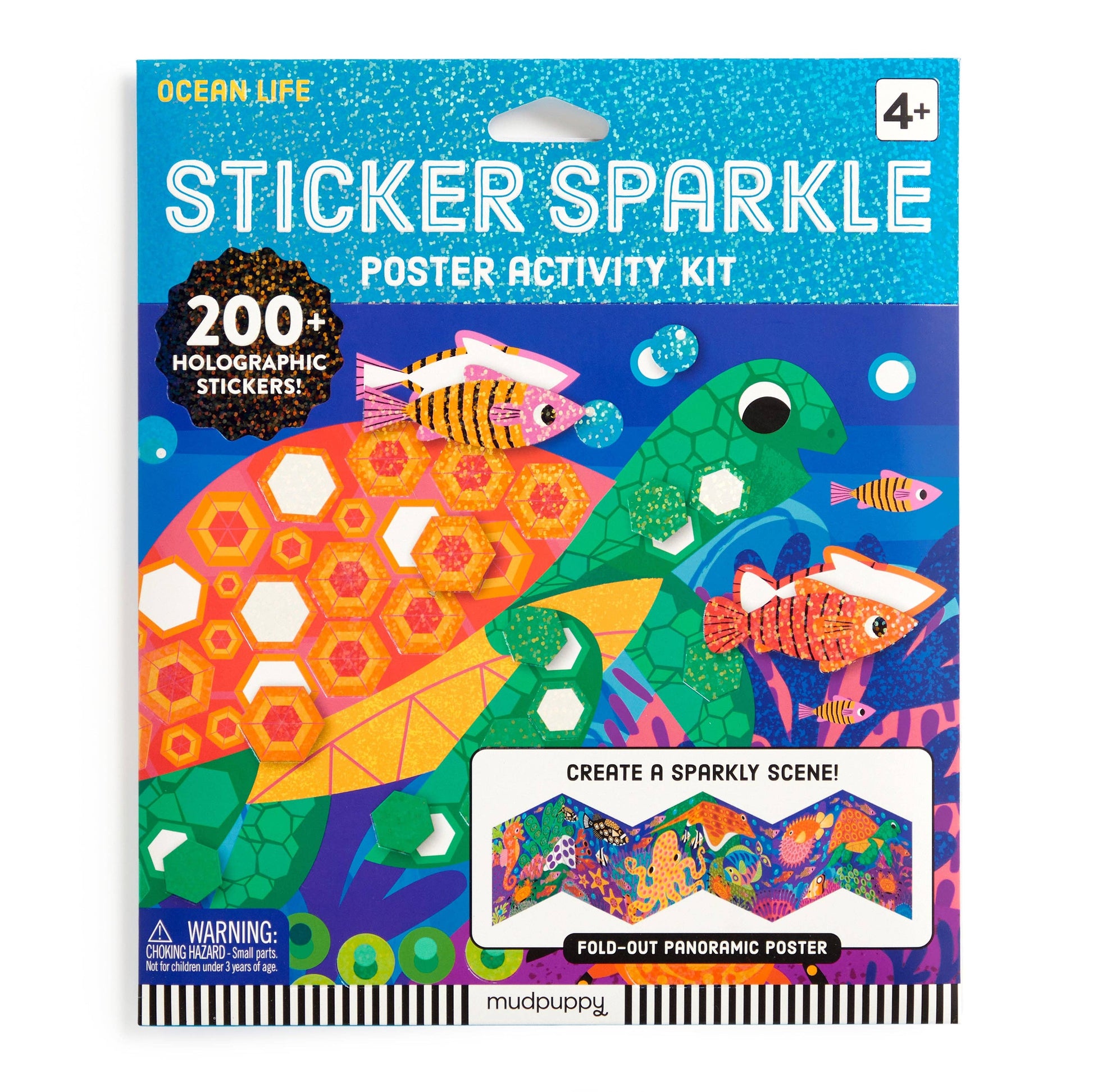 Sticker Sparkle Poster Activity Kit packaging with ocean-themed design and colorful stickers.