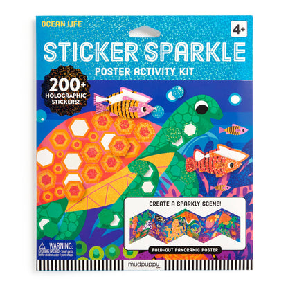 Sticker Sparkle Poster Activity Kit packaging with ocean-themed design and colorful stickers.
