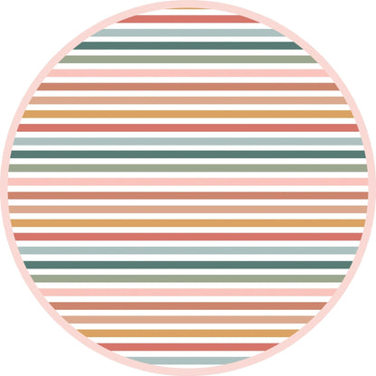 Circle with Sunset Stripes multicolored striped pattern on a white background