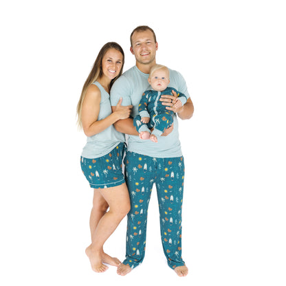 Family wearing matching Surf’s Up bamboo pajamas