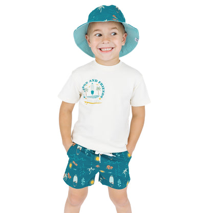 Child wearing Surf’s Up bucket hat with matching outfit