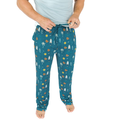 Close-up of Surf’s Up bamboo pajama pants with drawstring waist