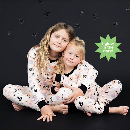 Sweet and Spooky Glow-in-the-Dark Halloween Two-Piece Bamboo Long Sleeve Kids Pajama Pants Set