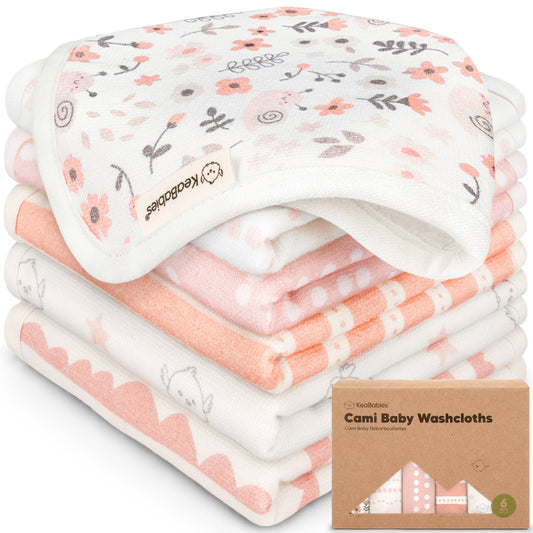 pack of 6 white and pink washcloths 
