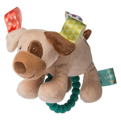 small dog stuffed toy with teether attached