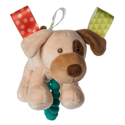 small dog stuffed toy with teether attached