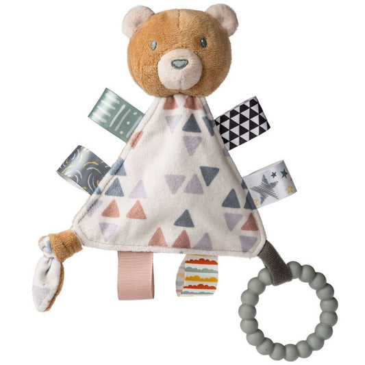 Multi-colored teddy bear activity triangle with teether and taggies