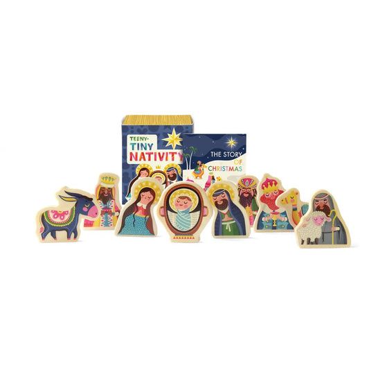 a teeny tiny wooden nativity set