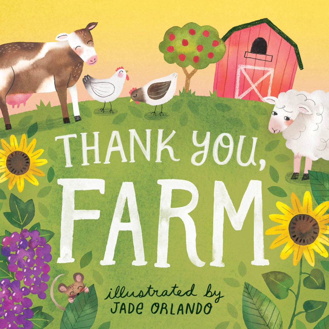 a cow, a sheep, and some chickens in front of a barn on a farm