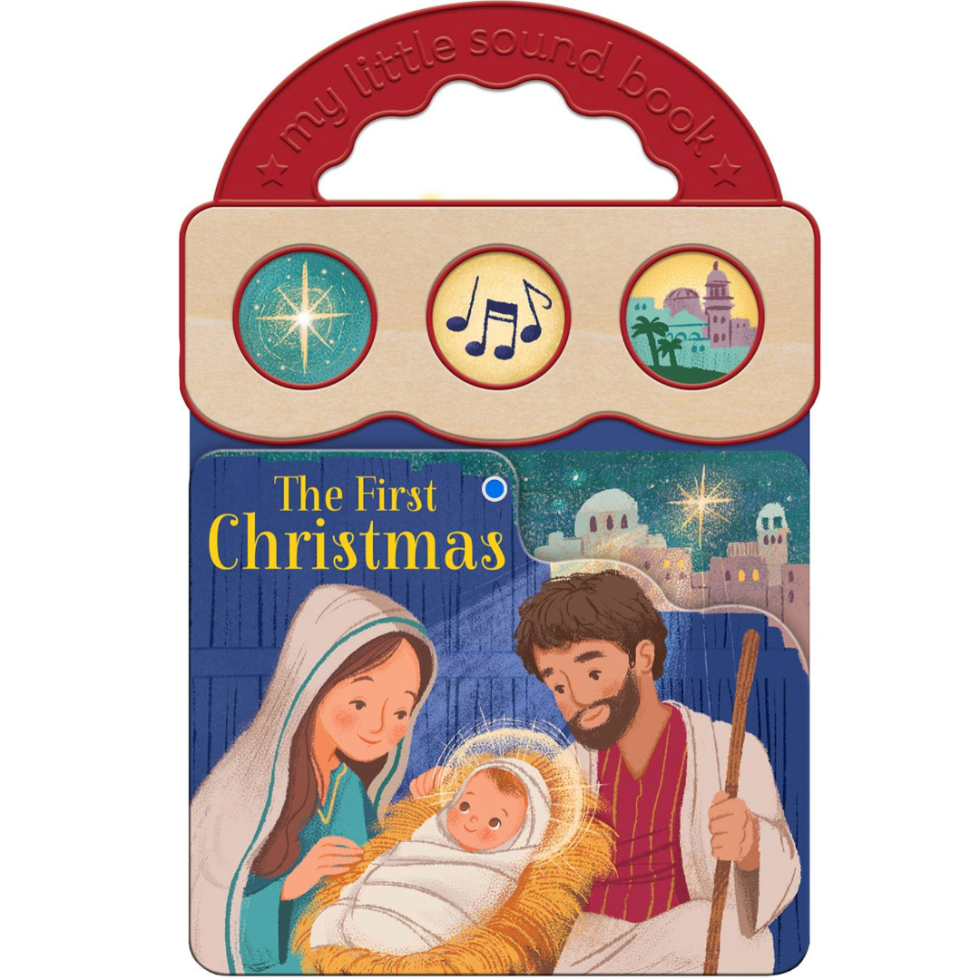 a sound book with Mary and Joseph on the cover and baby Jesus