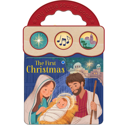 a sound book with Mary and Joseph on the cover and baby Jesus