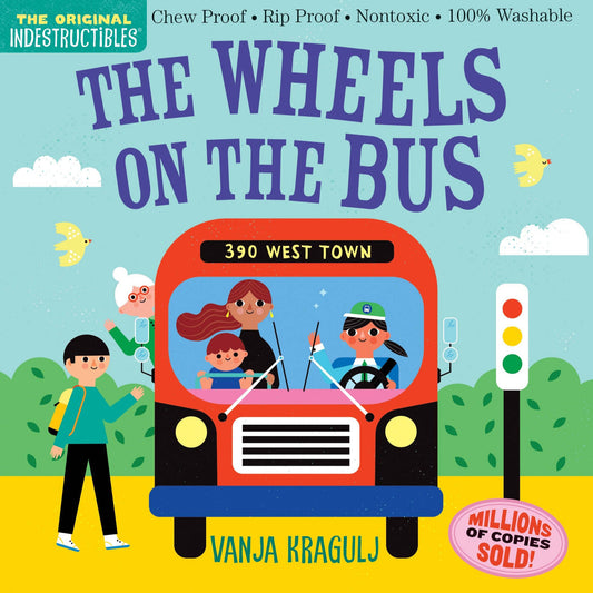 the wheels on the bus book with a bus and kids getting on on the cover
