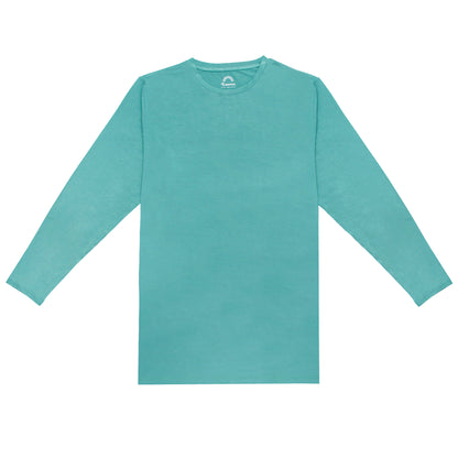 Teal long-sleeve shirt on a white background