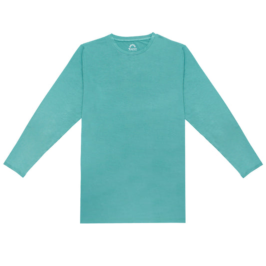 Teal long-sleeve shirt on a white background