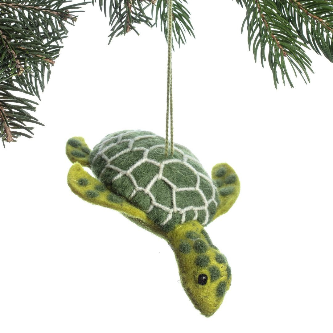 green turtle ornament made out of felt