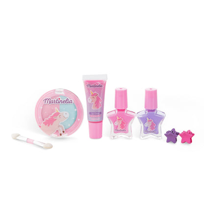 little girls beauty set including blush, nail polish, lip gloss and hair clips