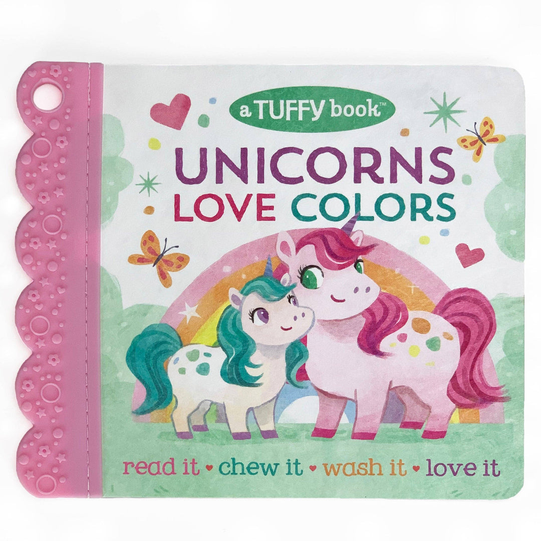 teether book with 2 unicorns on the front