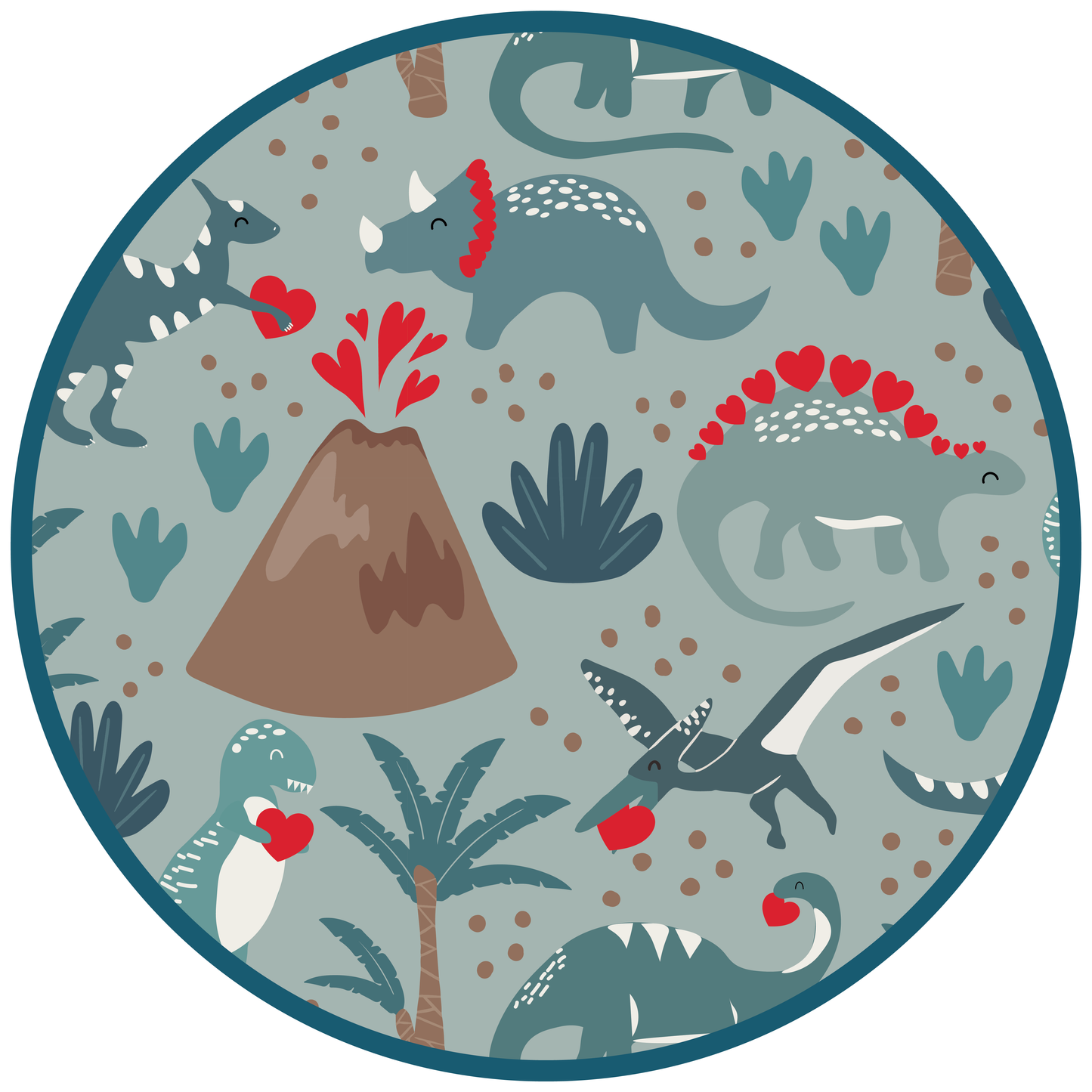 Volcano dinosaur print pattern on bamboo fabric.