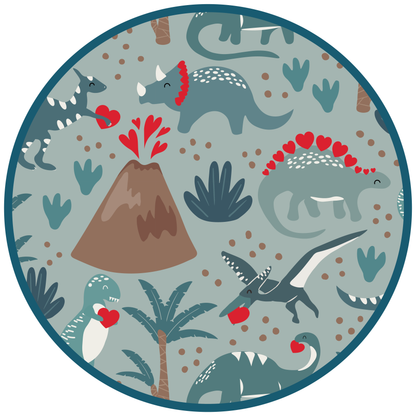 Volcano dinosaur print pattern on bamboo fabric.