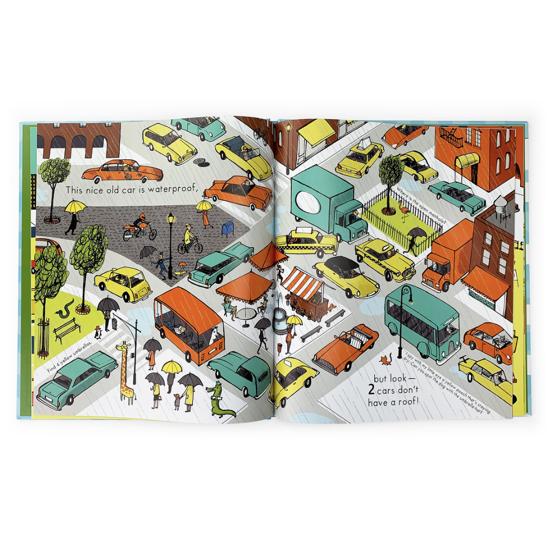 a bunch of vehicles in the city, looking to find the hidden cars