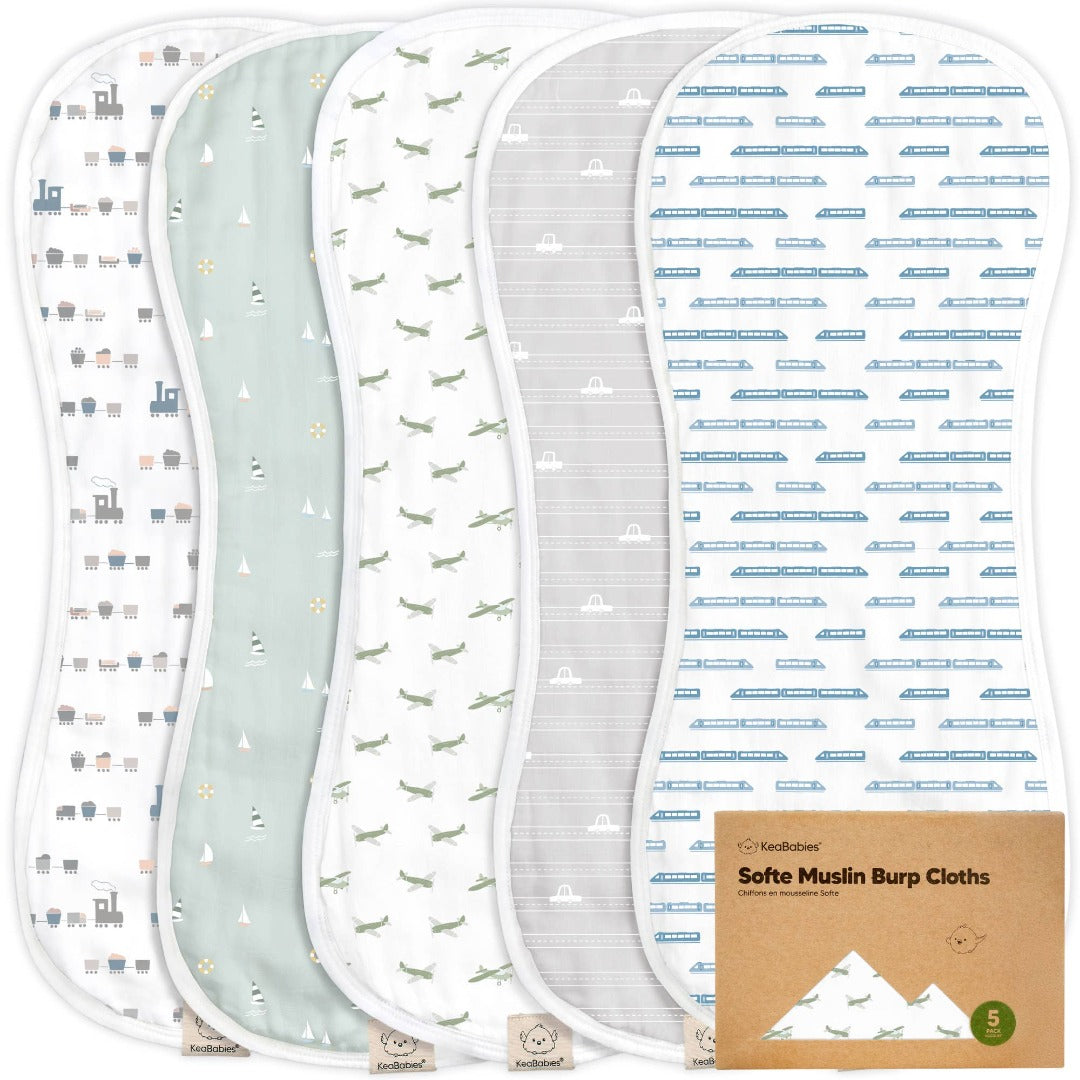 Multi-colored vehicle themed burp cloths