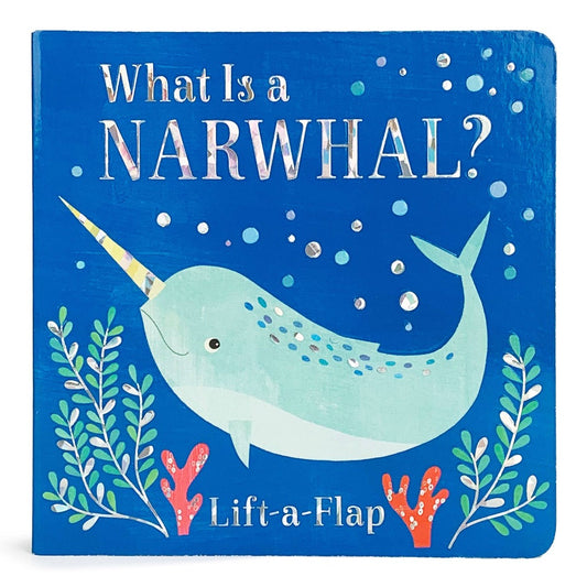 Blue board book with a blue narwhal in an underwater scene